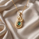 Emerald & CZ Leaf Teardrop Pendant, Gold Vermeil - view 10