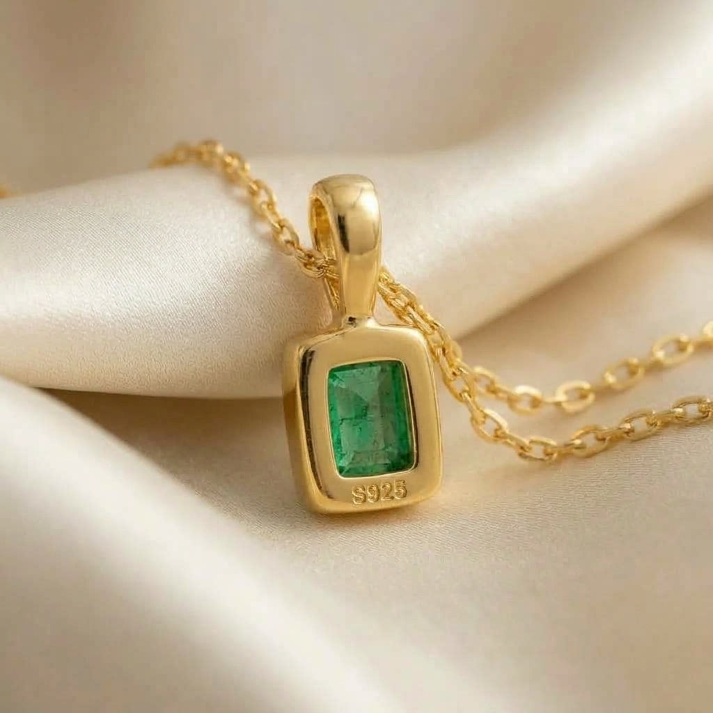 Octagon Emerald Solitaire Pendant, Gold Vermeil - view 8