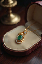 Emerald & CZ Leaf Teardrop Pendant, Gold Vermeil - view 6