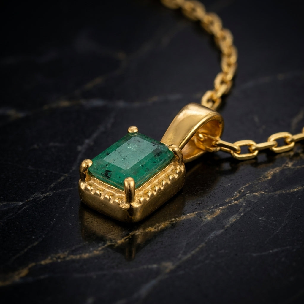 Octagon Emerald Solitaire Pendant, Gold Vermeil - view 3