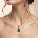 Ganpati natural emerald CZ infinity pendant in gold vermeil with oval green gemstone on sterling silver chain, elegant jewelry gift for her