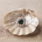 Emerald & CZ Star Halo Pendant, 925 Silver - view 1