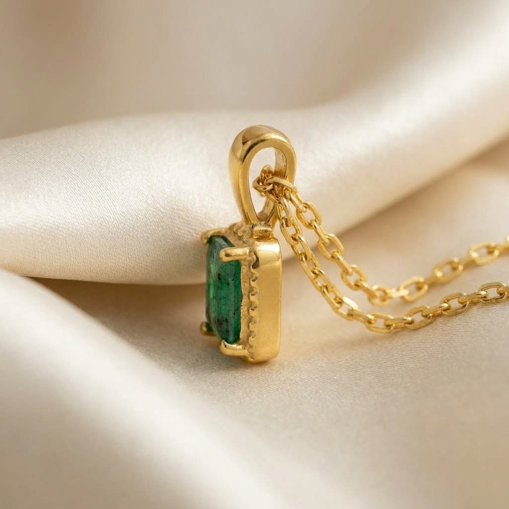 Octagon Emerald Solitaire Pendant, Gold Vermeil - view 4