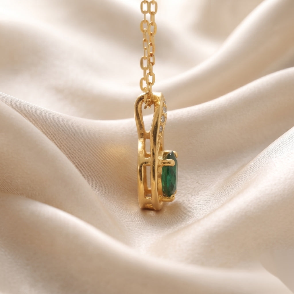 Ganpati natural emerald CZ infinity pendant with gold vermeil on 925 silver, oval green gemstone twist necklace jewelry.