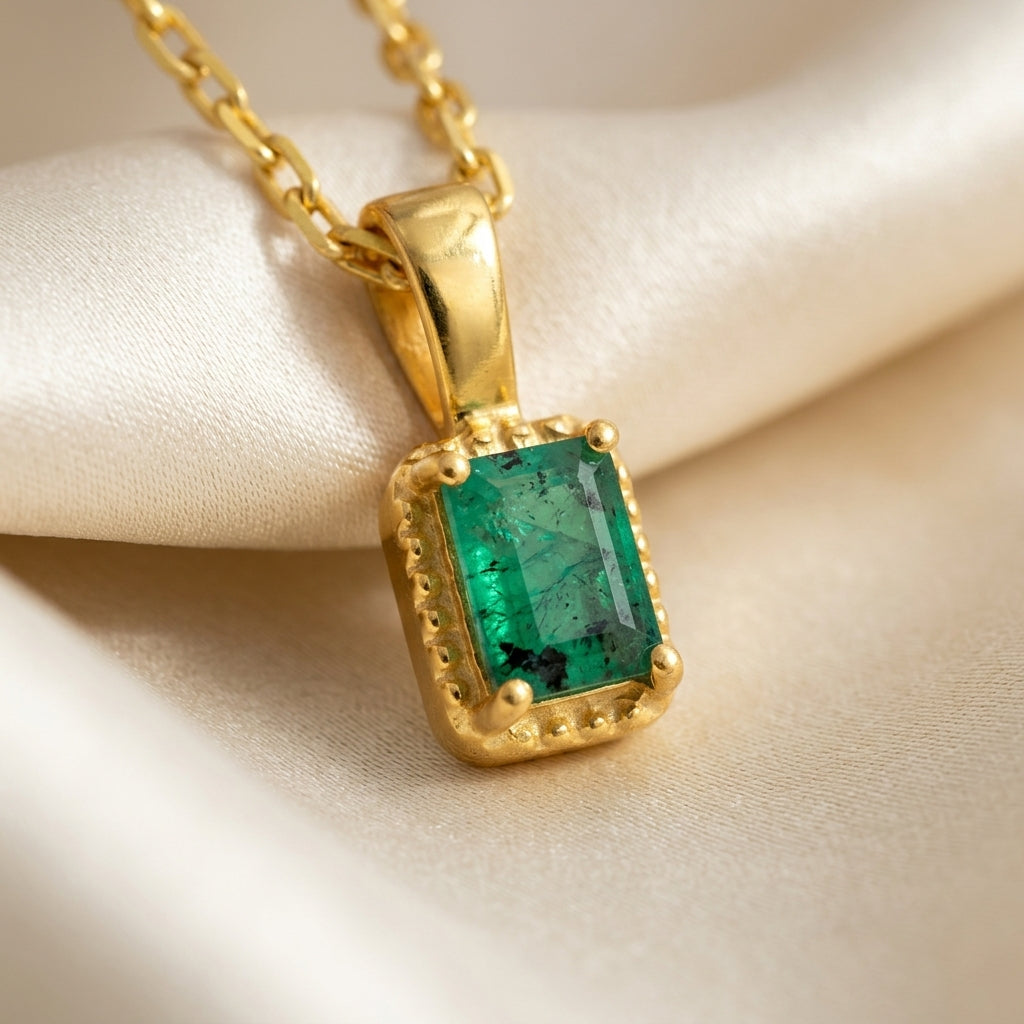 Octagon Emerald Solitaire Pendant, Gold Vermeil - view 1