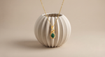 Ganpati natural emerald CZ infinity pendant with oval green gemstone on gold vermeil 925 silver chain, elegant gemstone jewelry for women