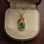 Emerald & CZ Leaf Teardrop Pendant, Gold Vermeil - view 5