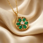 Pear Emerald Floral Pendant, Gold Vermeil Silver - view 1