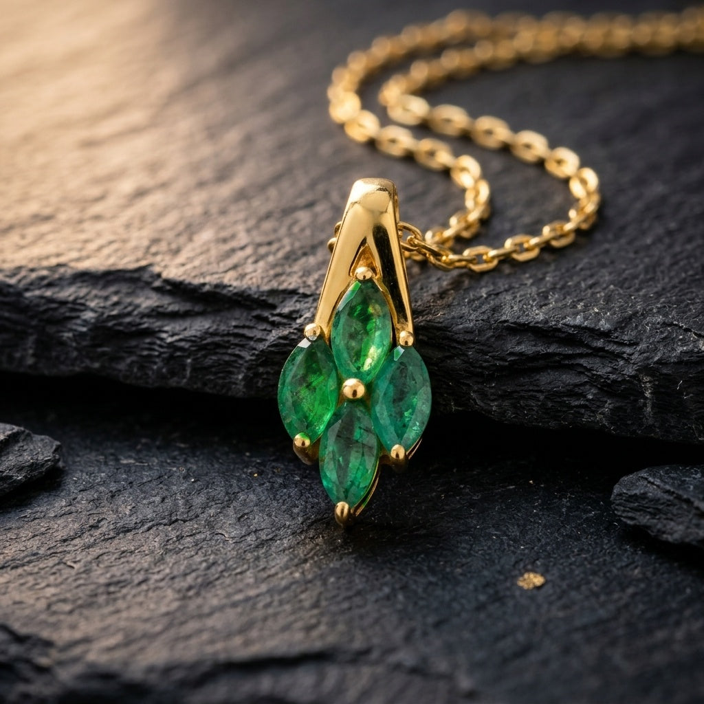 Natural Emerald Cluster Pendant, Gold Vermeil Silver - view 5