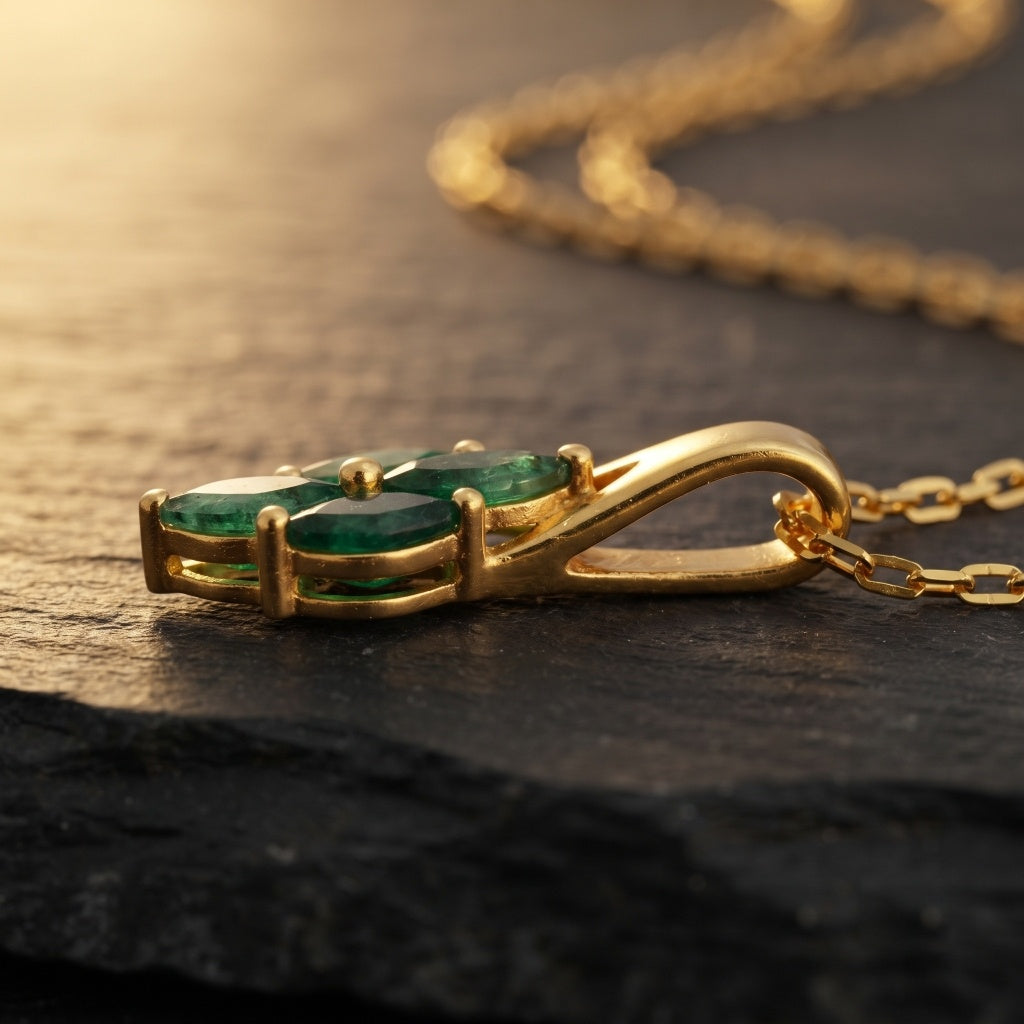 Natural Emerald Cluster Pendant, Gold Vermeil Silver - view 7