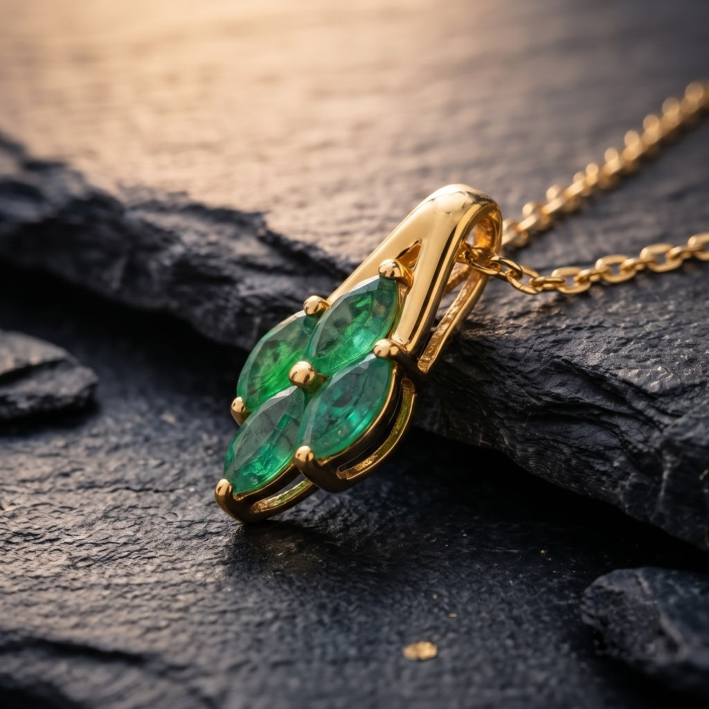 Natural Emerald Cluster Pendant, Gold Vermeil Silver - view 4