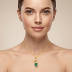Emerald & CZ Leaf Teardrop Pendant, Gold Vermeil - view 3