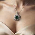 Emerald & CZ Star Halo Pendant, 925 Silver - view 3