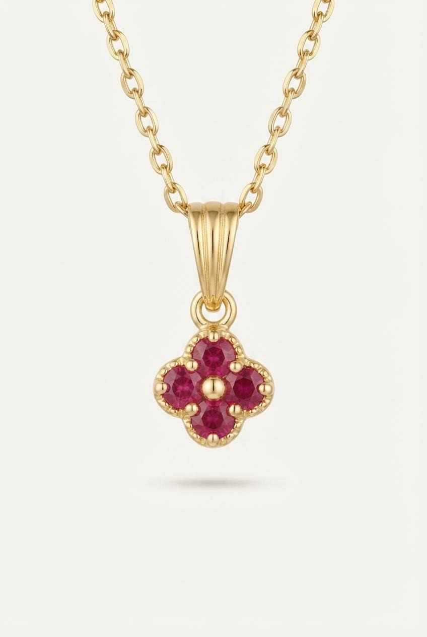 Ruby Clover Pendant, Gold Plated 925 Silver - view 1