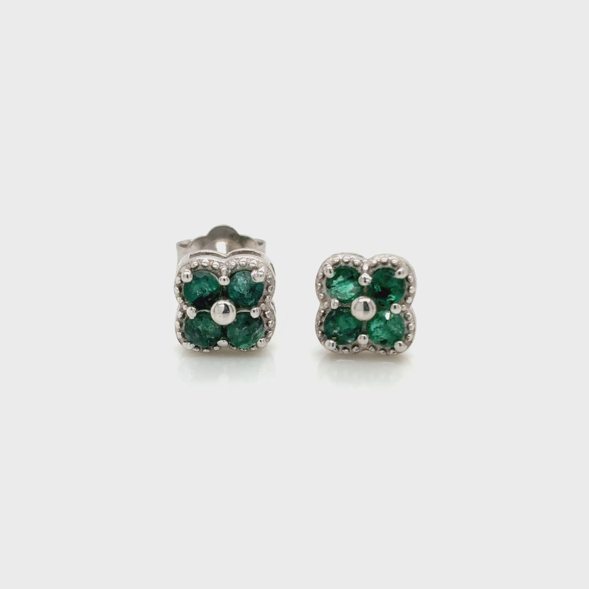 Green Emerald Stud Earrings in 925 Sterling Silver